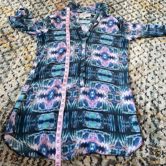 Rory Beca 100% Silk Tunic Top Teal Turquoise Purple Green Tie-Dye Marble Shirt - Picture 9 of 9